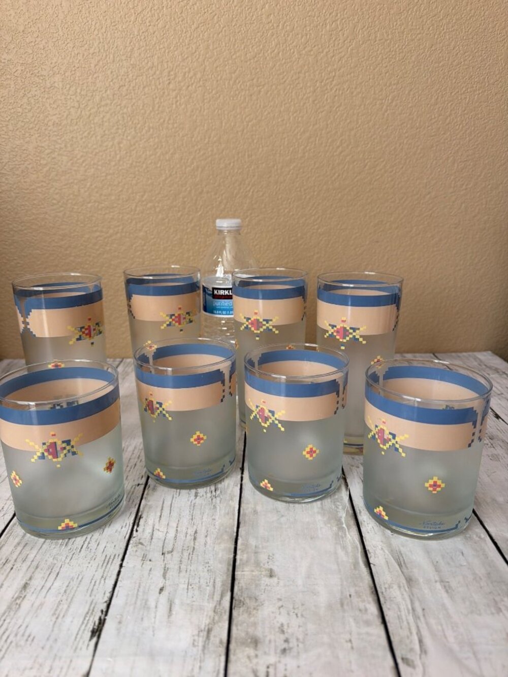 Vintage Noritake Arizona Frosted Glass Tumblers Set of 8 Southwest Santa Fe Azte - Picture 11 of 14